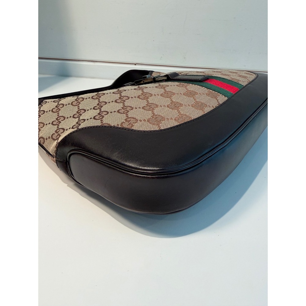 Gucci Jackie O Shoulder Bag GG Supreme Monogram Web Stripe‎ Brown Leather Auth - Picture 15 of 16